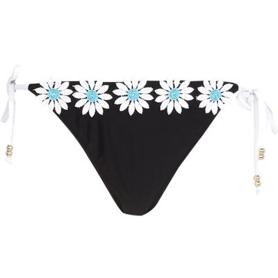 Black 3D flower embellished bikini bottoms